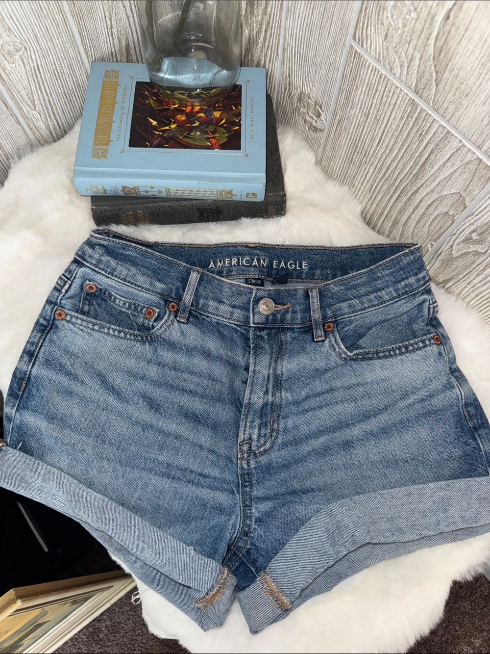 American Eagle Outfitters Light Blue Rolled Hem Denim Shorts